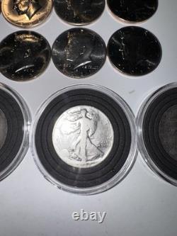 24 Coin Lot 4 Silver Walking Liberty Halves + 20 Kennedy Halves Mixed Dates