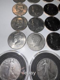 24 Coin Lot 4 Silver Walking Liberty Halves + 20 Kennedy Halves Mixed Dates