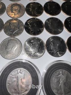 24 Coin Lot 4 Silver Walking Liberty Halves + 20 Kennedy Halves Mixed Dates