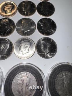24 Coin Lot 4 Silver Walking Liberty Halves + 20 Kennedy Halves Mixed Dates