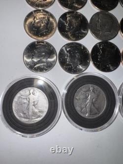 24 Coin Lot 4 Silver Walking Liberty Halves + 20 Kennedy Halves Mixed Dates