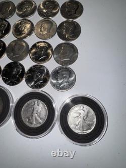 24 Coin Lot 4 Silver Walking Liberty Halves + 20 Kennedy Halves Mixed Dates