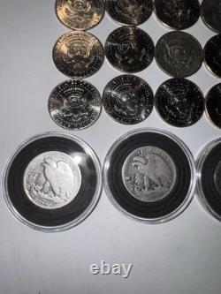 24 Coin Lot 4 Silver Walking Liberty Halves + 20 Kennedy Halves Mixed Dates