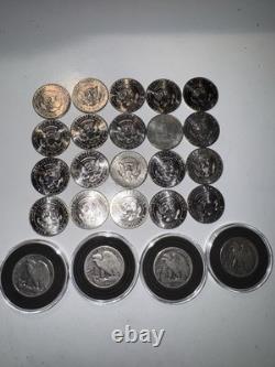 24 Coin Lot 4 Silver Walking Liberty Halves + 20 Kennedy Halves Mixed Dates