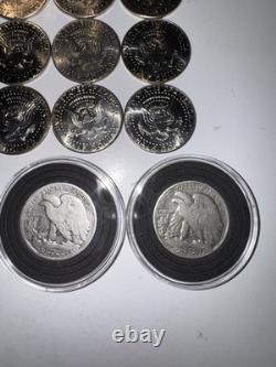 24 Coin Lot 4 Silver Walking Liberty Halves + 20 Kennedy Halves Mixed Dates