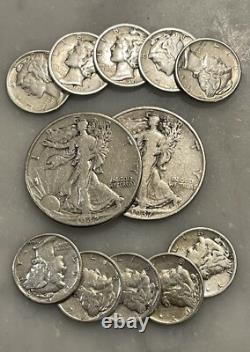 $2 Face 90% Silver 2 Walking Liberty Half Dollar 10 Mercury Dime Choose # Lots