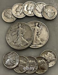 $2 Face 90% Silver 2 Walking Liberty Half Dollar 10 Mercury Dime Choose # Lots