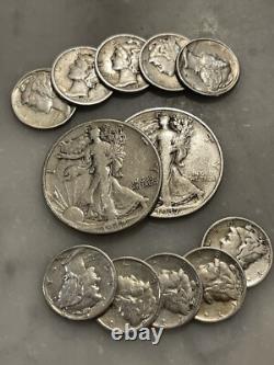 $2 Face 90% Silver 2 Walking Liberty Half Dollar 10 Mercury Dime Choose # Lots