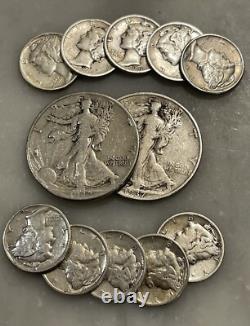 $2 Face 90% Silver 2 Walking Liberty Half Dollar 10 Mercury Dime Choose # Lots