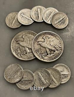 $2 Face 90% Silver 2 Walking Liberty Half Dollar 10 Mercury Dime Choose # Lots