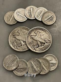 $2 Face 90% Silver 2 Walking Liberty Half Dollar 10 Mercury Dime Choose # Lots
