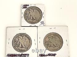 3- 1921 Walking Liberty Silver Half Dollars P, D, S