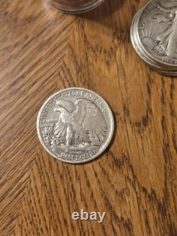 3 AU/BU Walking Liberty Silver Half Dollar 90% Silver 50c Coins 1941 1942 & 1943