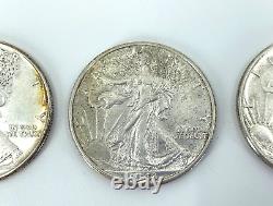 3- High End Silver Walking Liberty Half Dollars 1942, 1943, 1943-D