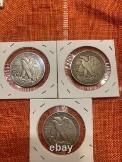3 Walking Liberty half dollars