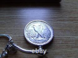 40-45 Silver Walking Liberty Half Dollar Locking Keychain, High grade rare coin