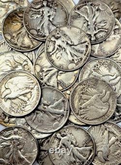 4 90% SILVER Walking Liberty Half Dollars Average Circulated Condition