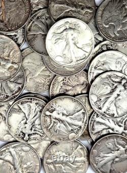 4 90% SILVER Walking Liberty Half Dollars Average Circulated Condition