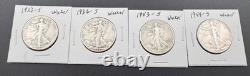 4-Coin Walking Liberty Halves 1923-S, 1936-S, 1943-S, 1944-S 90% Silver