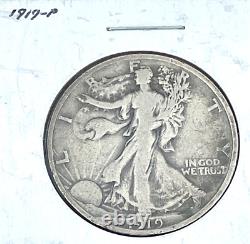 4- U. S. Walking Liberty Silver Half Dollars 1919 P, D 1921 P, S