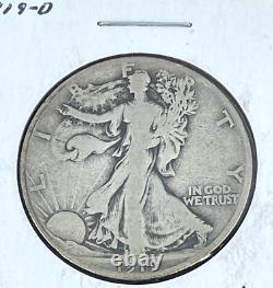 4- U. S. Walking Liberty Silver Half Dollars 1919 P, D 1921 P, S