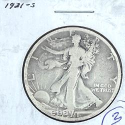 4- U. S. Walking Liberty Silver Half Dollars 1919 P, D 1921 P, S