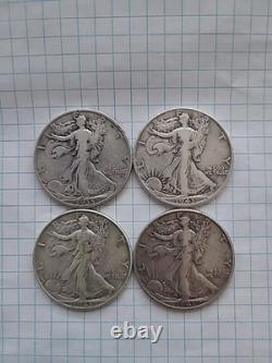 4x Walking Liberty Half Dollar 50c 90% Silver Coins NICE! 2 Dollar Face Value