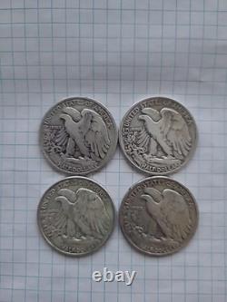 4x Walking Liberty Half Dollar 50c 90% Silver Coins NICE! 2 Dollar Face Value