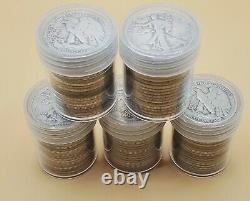 $50 Face Value 90% Silver Walking Liberty Half Dollars Tube Rolls Full Dates