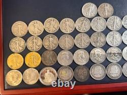 50 Silver Half Dollar Lot Walking Liberty, Franklin Seated Stone Mt