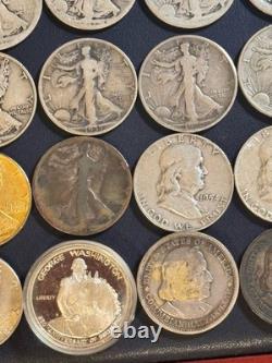 50 Silver Half Dollar Lot Walking Liberty, Franklin Seated Stone Mt