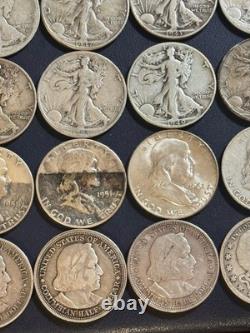 50 Silver Half Dollar Lot Walking Liberty, Franklin Seated Stone Mt