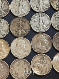50 Silver Half Dollar Lot Walking Liberty, Franklin Seated Stone Mt