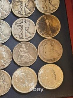 50 Silver Half Dollar Lot Walking Liberty, Franklin Seated Stone Mt