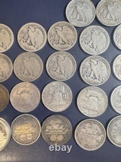 50 Silver Half Dollar Lot Walking Liberty, Franklin Seated Stone Mt