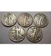 5pc. Walking Liberty Half Dollars. 900 Real Silver Coins. Mix Dates & Condition