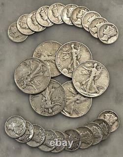 $5 Face 90% Silver 6 Walking Liberty Half Dollar 20 Mercury Dime Choose # Lots