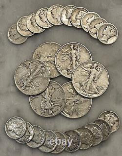 $5 Face 90% Silver 6 Walking Liberty Half Dollar 20 Mercury Dime Choose # Lots
