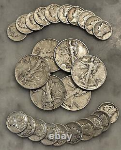 $5 Face 90% Silver 6 Walking Liberty Half Dollar 20 Mercury Dime Choose # Lots