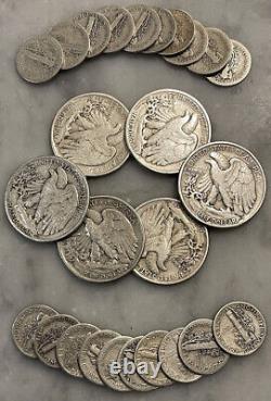 $5 Face 90% Silver 6 Walking Liberty Half Dollar 20 Mercury Dime Choose # Lots