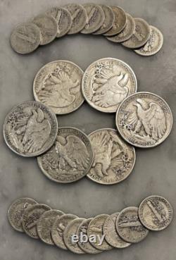 $5 Face 90% Silver 6 Walking Liberty Half Dollar 20 Mercury Dime Choose # Lots