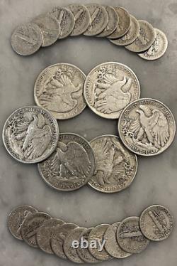 $5 Face 90% Silver 6 Walking Liberty Half Dollar 20 Mercury Dime Choose # Lots