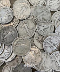 $5 Face 90% Silver Walking Liberty Half Dollars Full Dates (10 Coins)
