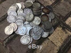 5 Rolls (100 Coins) Walking Liberty Silver Half Dollars 90% Lot $50 Face