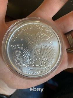 5 Troy OZ. Golden State Mint Walking Liberty. 999 Fine Silver Bullion Coin