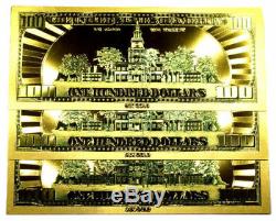 5 Troy Ounce. 999 Fine Silver Walking Liberty Bu + (3) 99.9% 24k Gold $100 Bills