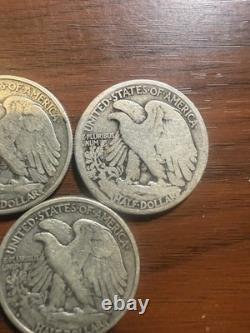 5 Walking Liberty Half Dollars 1917 1918-S 1943 1943-D 1945 90% Silver Lot