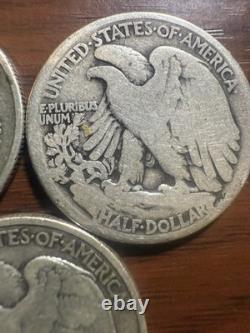 5 Walking Liberty Half Dollars 1917 1918-S 1943 1943-D 1945 90% Silver Lot