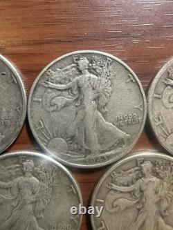 5 Walking Liberty Half Dollars 1917 1918-S 1943 1943-D 1945 90% Silver Lot