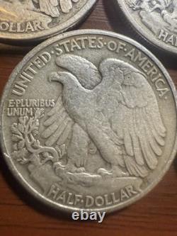 5 Walking Liberty Half Dollars 1917 1918-S 1943 1943-D 1945 90% Silver Lot